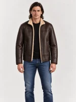 Men's Shearling Stand Up Collar Leather Jacket