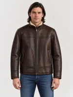 Men's Shearling Stand Up Collar Leather Jacket