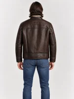 Men's Shearling Stand Up Collar Leather Jacket