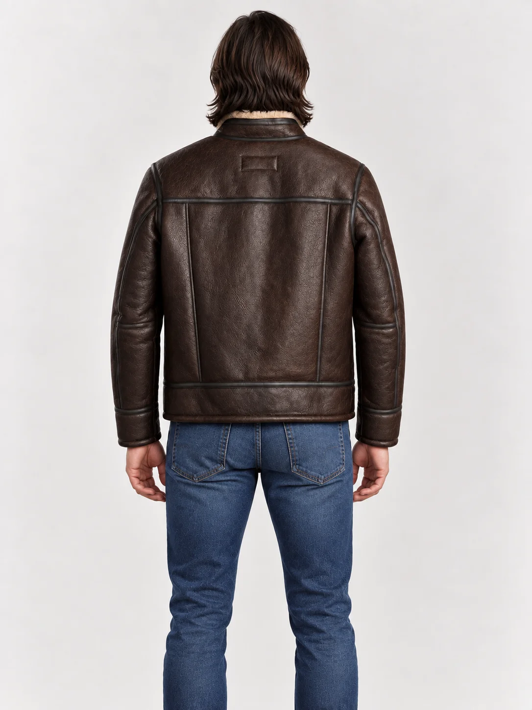 Men's Shearling Stand Up Collar Leather Jacket