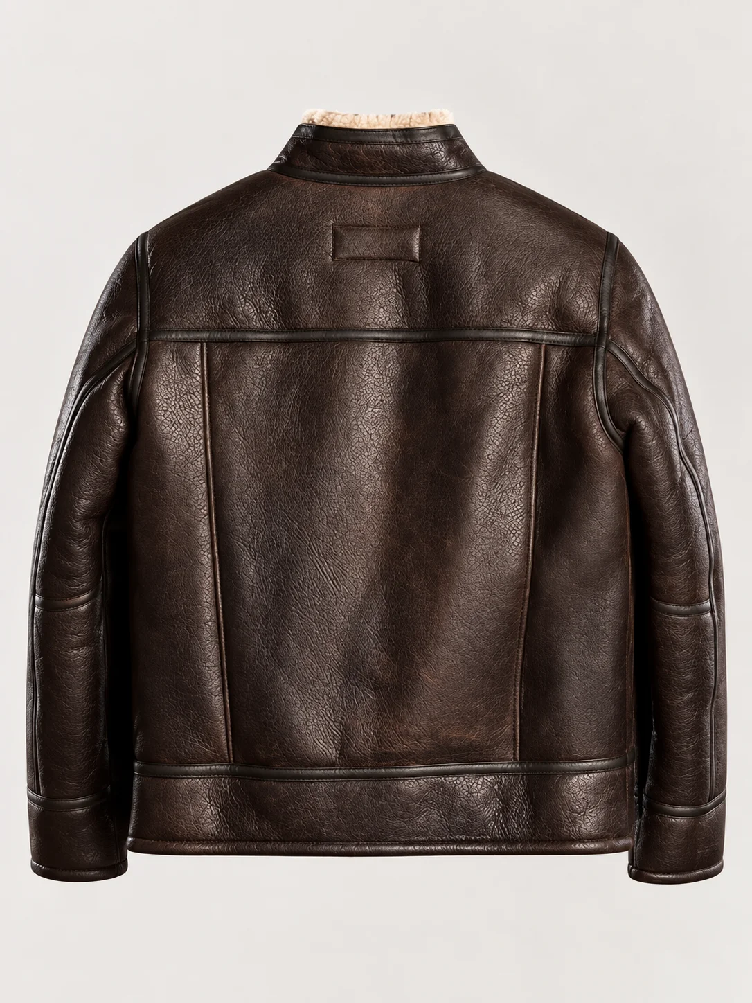 Men's Shearling Stand Up Collar Leather Jacket