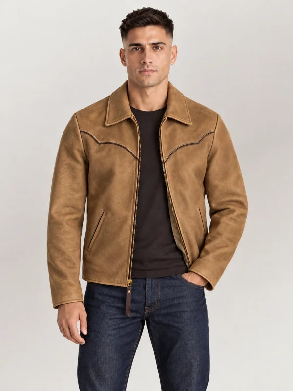 Men's Coyote Tan Suede Leather Western Jacket