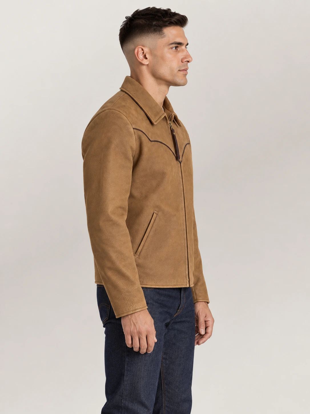 Men's Coyote Tan Suede Leather Western Jacket
