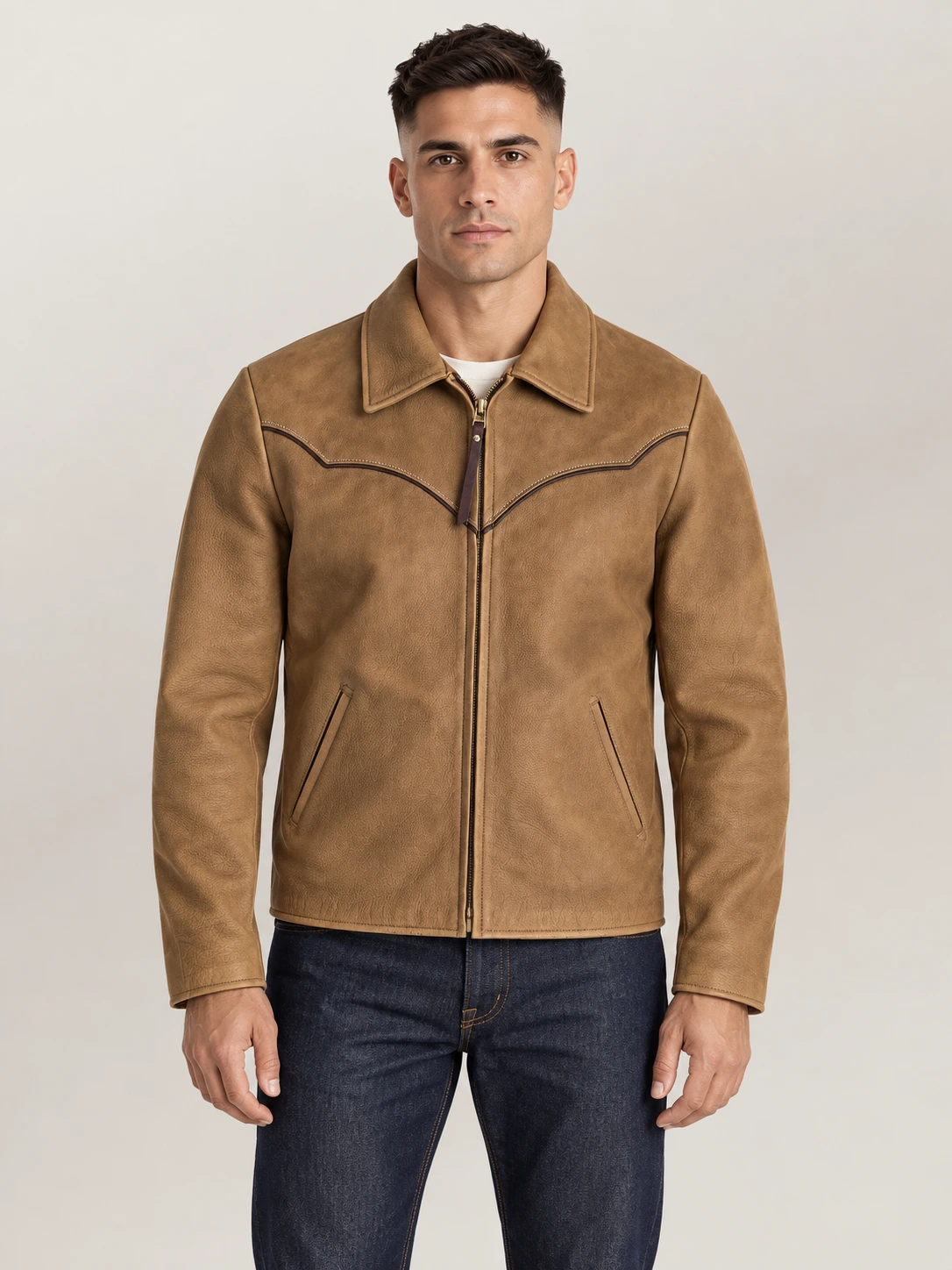Men's Coyote Tan Suede Leather Western Jacket