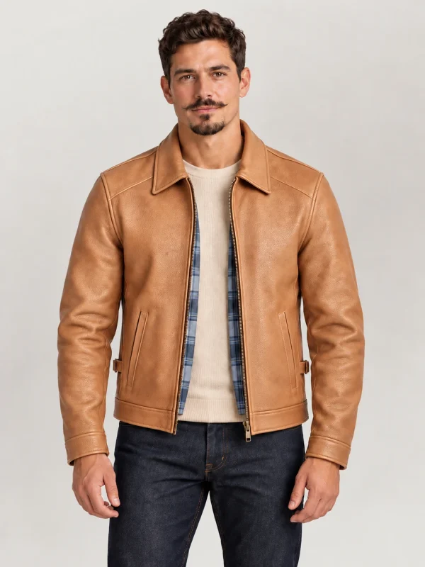 Men's Garrison Tan Cowhide Leather Jacket