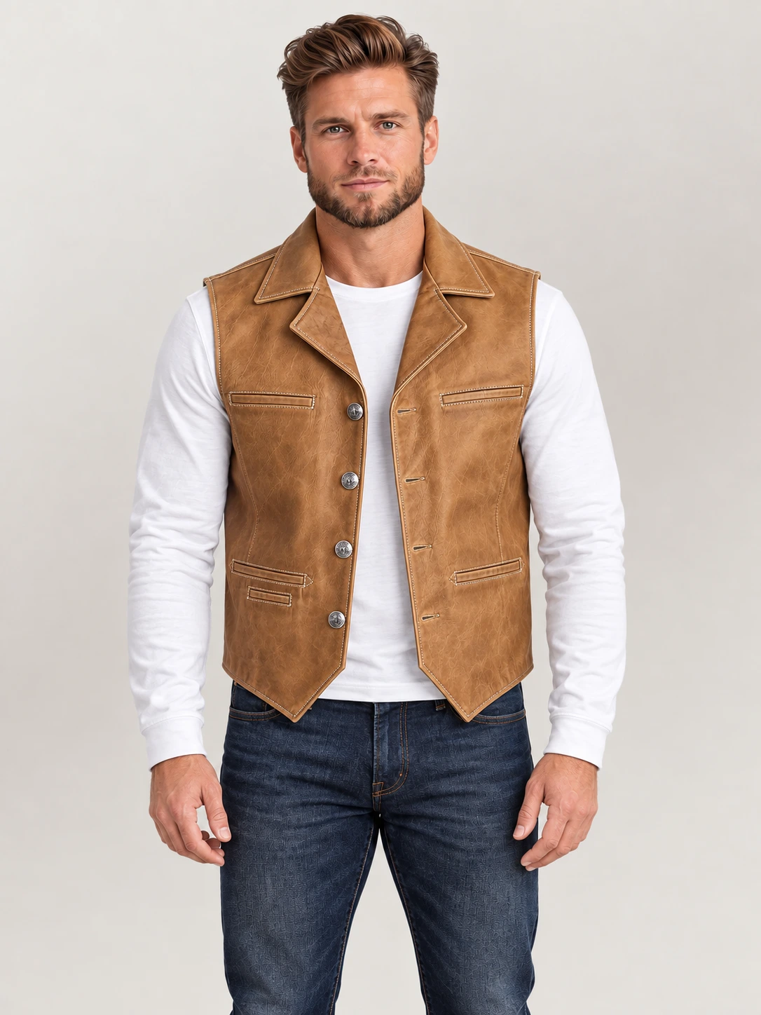 Men’s Nubuck Bison Ranchers Leather Vest