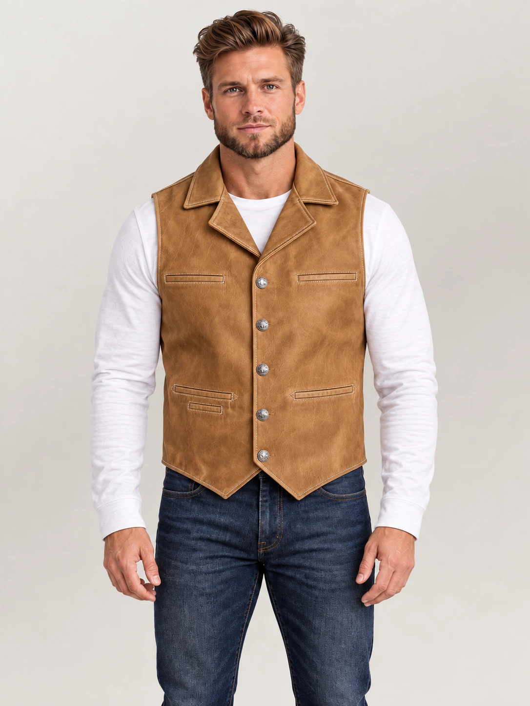 Men’s Nubuck Bison Ranchers Leather Vest