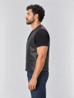 Men's Naked Cow Leather Motorcycle Zipper Vest