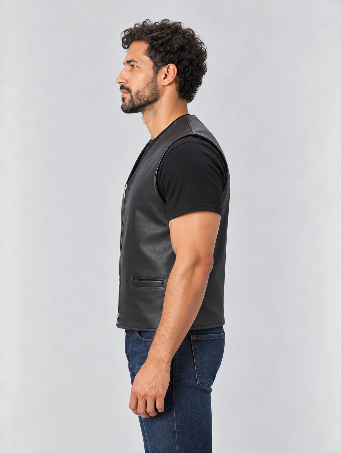 Men's Naked Cow Leather Motorcycle Zipper Vest