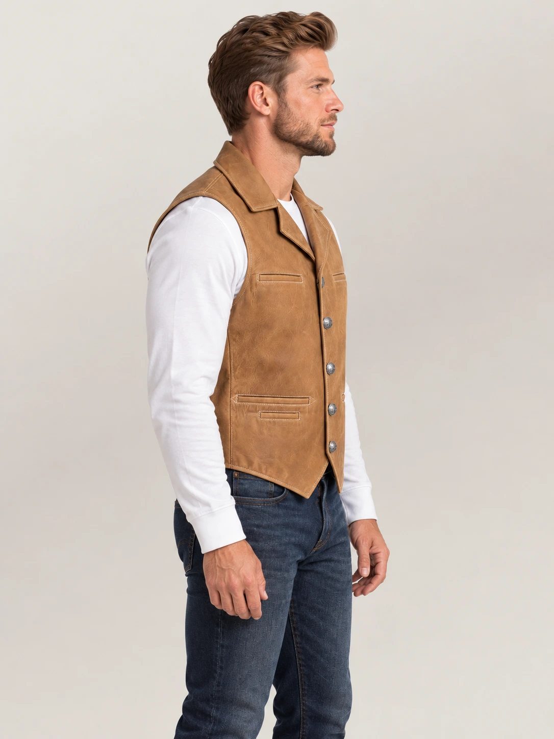 Men’s Nubuck Bison Ranchers Leather Vest