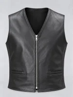Men's Naked Cow Leather Motorcycle Zipper Vest