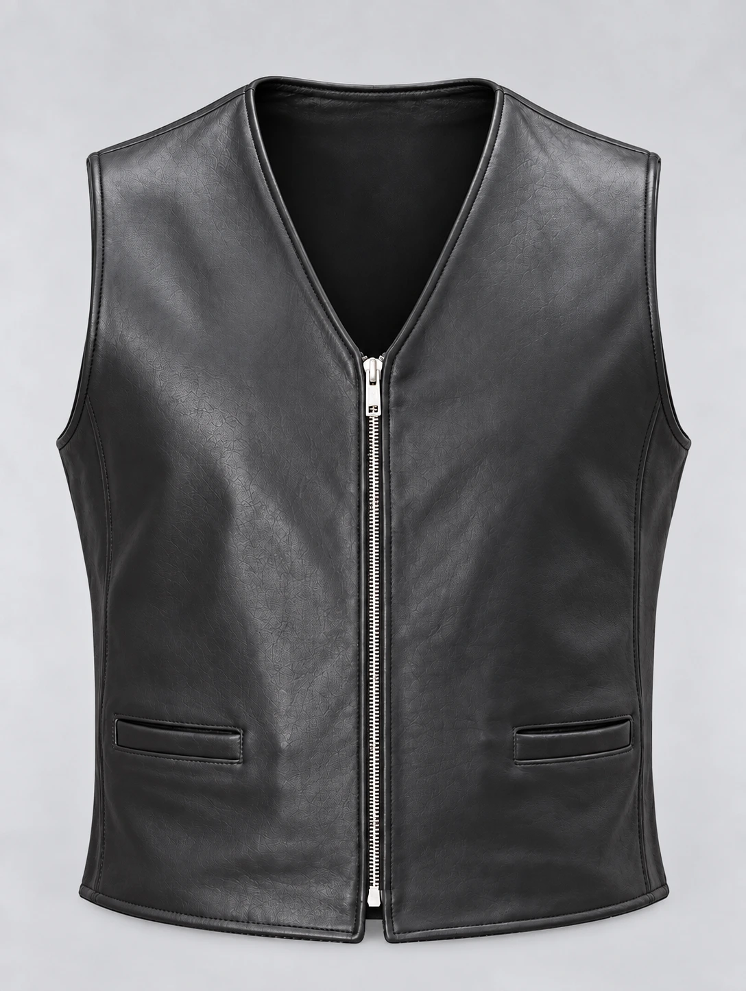 Men's Naked Cow Leather Motorcycle Zipper Vest