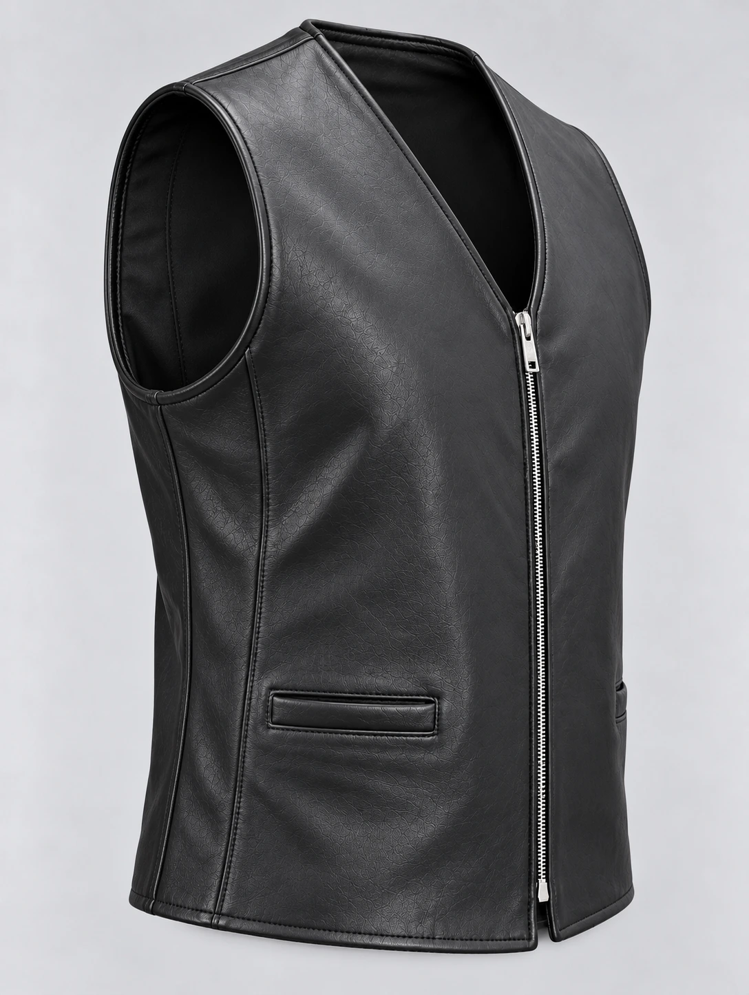 Men's Naked Cow Leather Motorcycle Zipper Vest