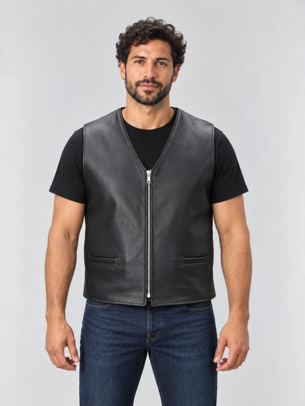 Men's Naked Cow Leather Motorcycle Zipper Vest