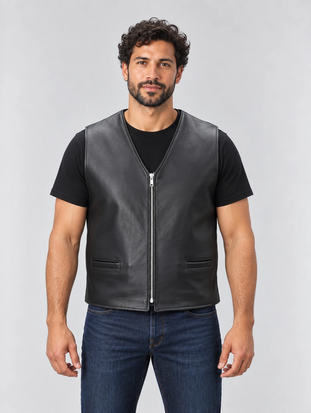 Men's Naked Cow Leather Motorcycle Zipper Vest
