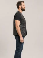 Men's Black Military Leather Vest