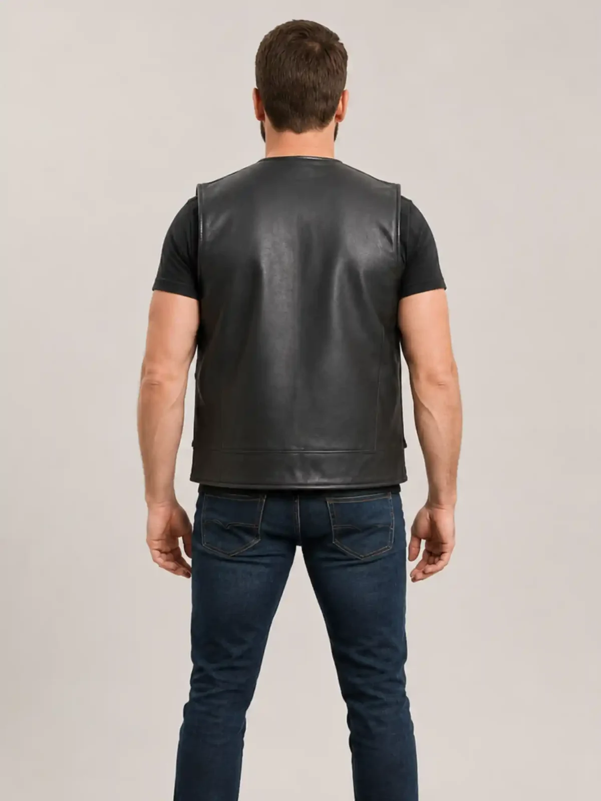 Men's Black Military Leather Vest
