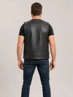 Men's Black Military Leather Vest