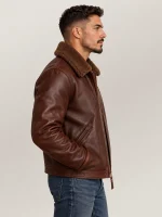 Men's Vintage Fur Collar Bomber Cowhide Leather Jacket