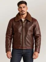 Men's Vintage Fur Collar Bomber Cowhide Leather Jacket