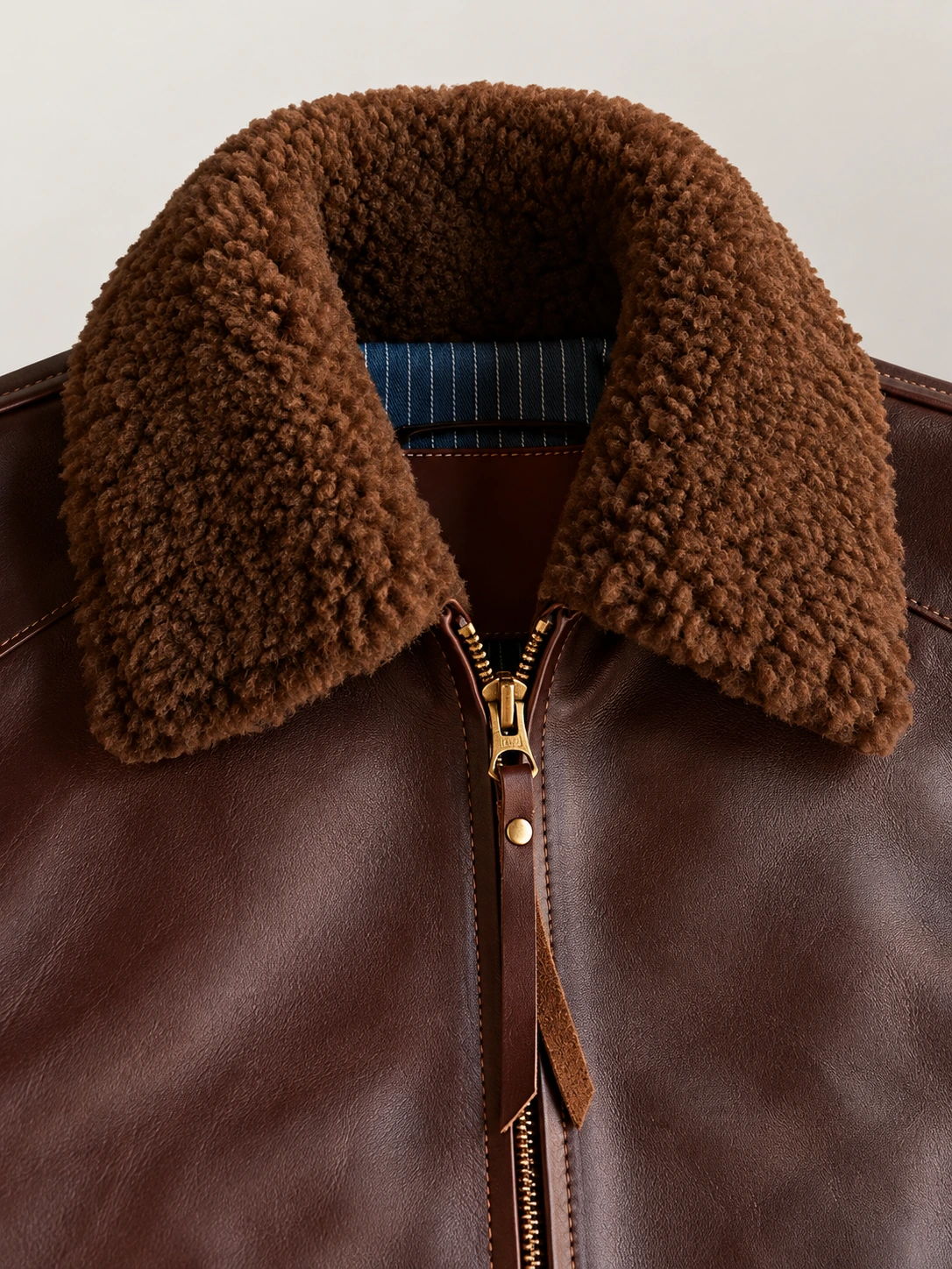 Men's Vintage Fur Collar Bomber Cowhide Leather Jacket