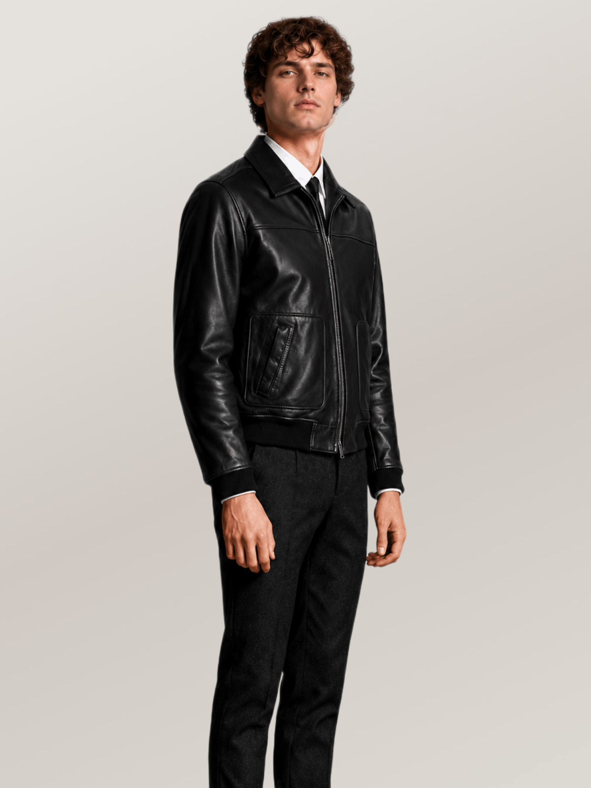Men's Black Maverick Leather Bomber Jacket