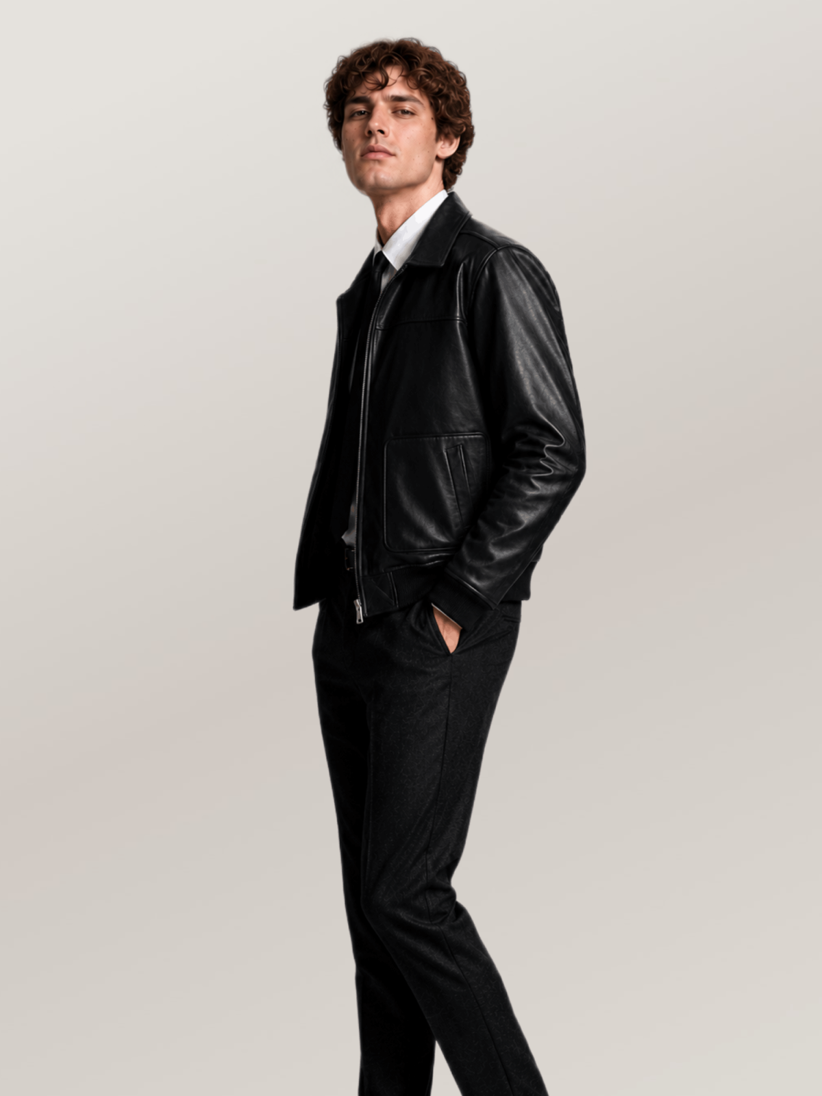 Men's Black Maverick Leather Bomber Jacket