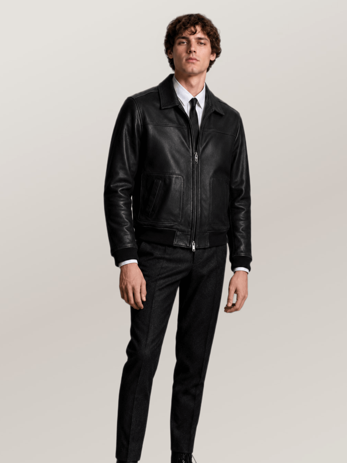 Men's Black Maverick Leather Bomber Jacket