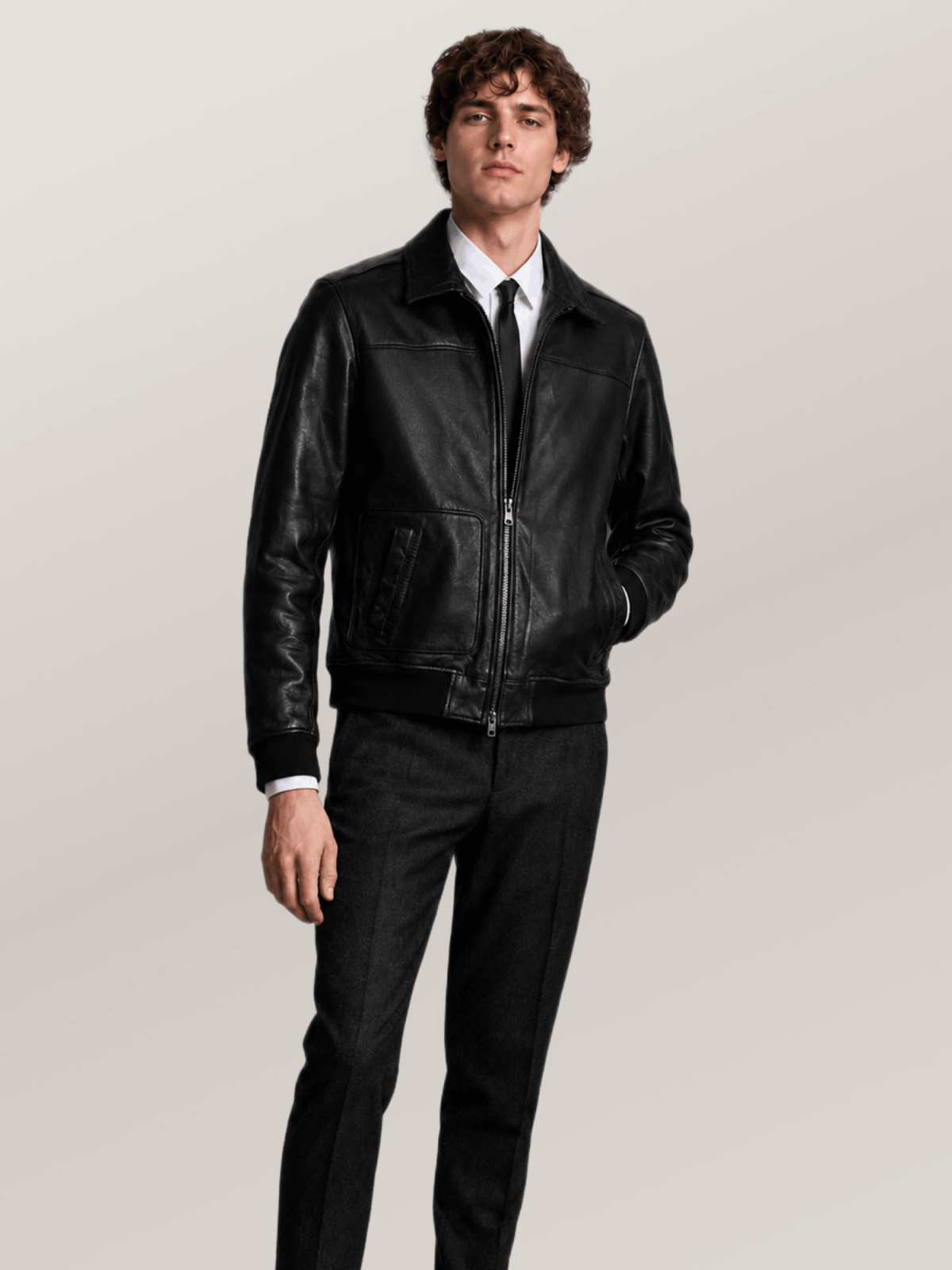 Men's Black Maverick Leather Bomber Jacket