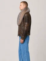 Men's Wax Brown Biker Ribbles Leather Jacket