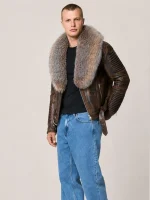 Men's Wax Brown Biker Ribbles Leather Jacket