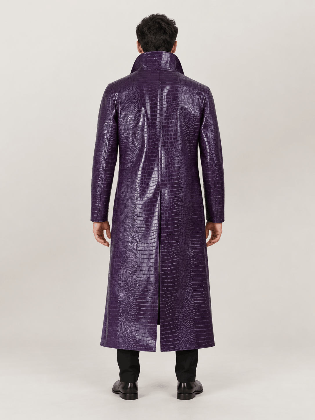 Men's Joker Purple Faux Leather Trench Coat