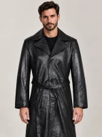 Men's Blade Halloween Black Belted Leather Coat