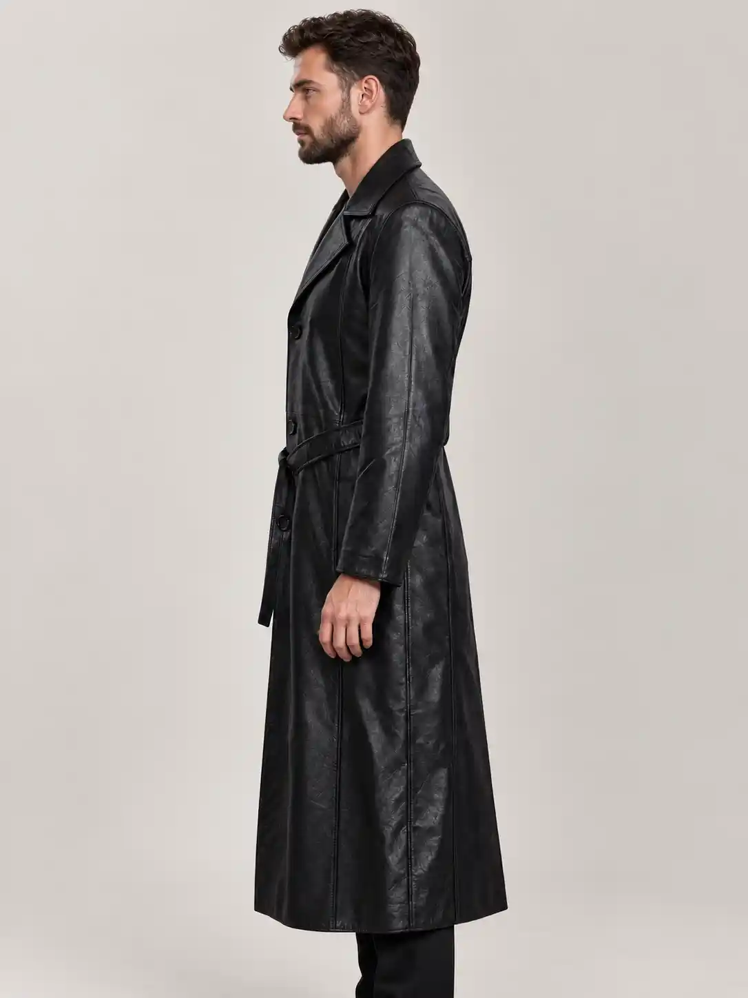 Men's Blade Halloween Black Belted Leather Coat