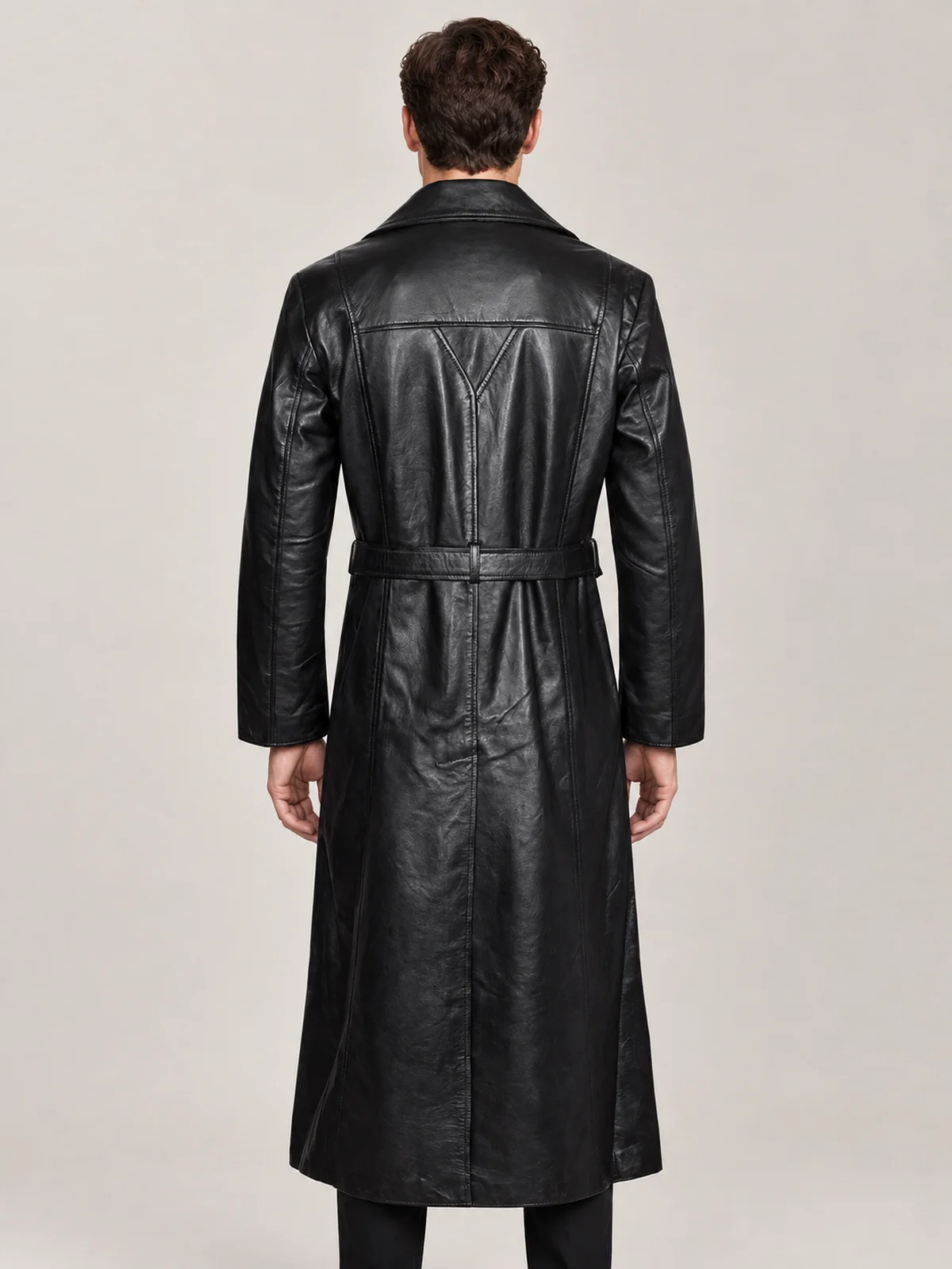 Men's Blade Halloween Black Belted Leather Coat