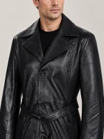 Men's Blade Halloween Black Belted Leather Coat