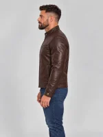 Men's Brown Stand UP Collar Genuine Leather Jacket