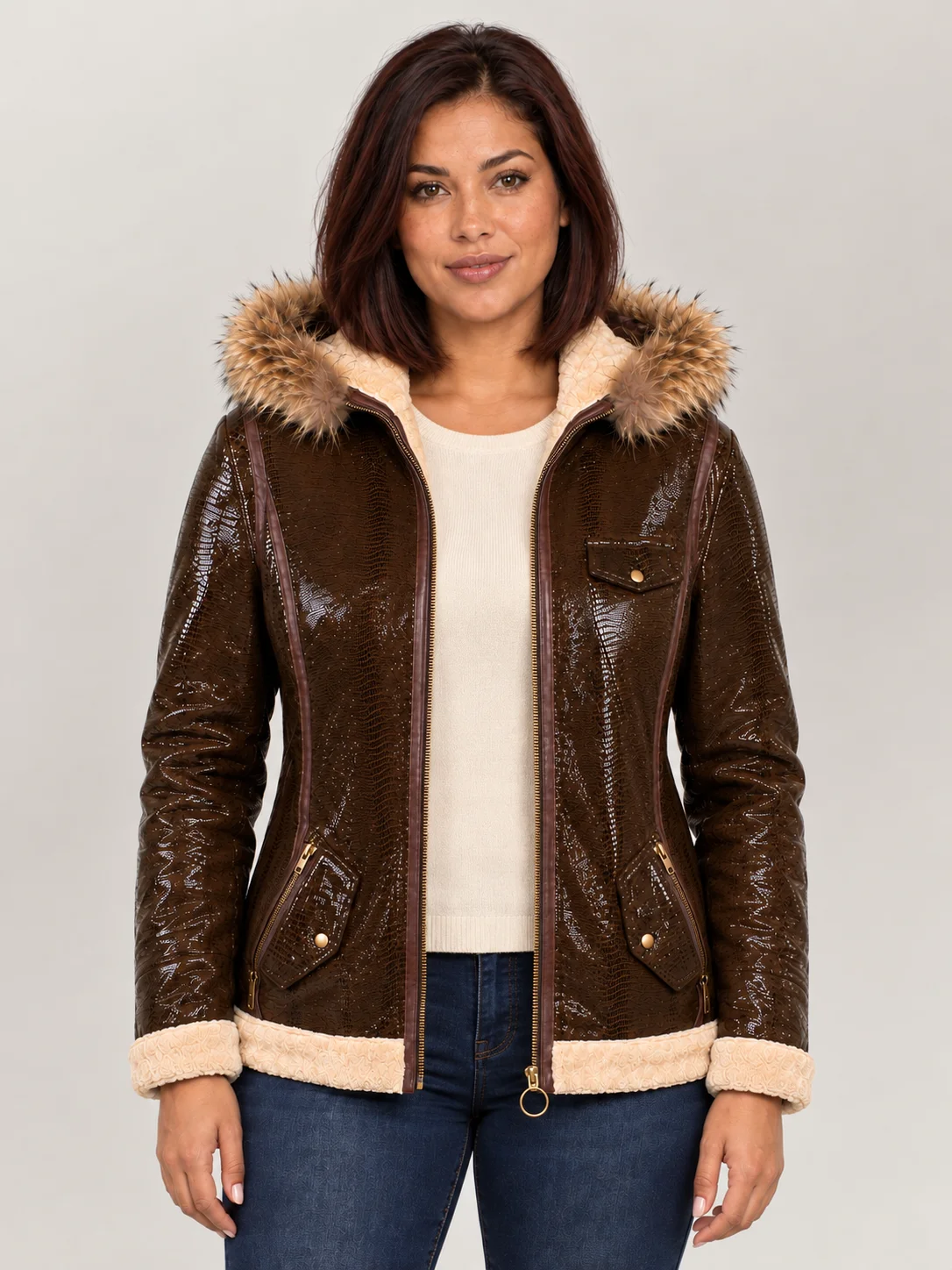 Women's Shearling Style Sheep Skin Leather Jacket