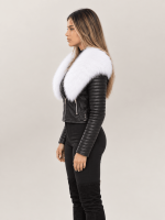 Women's Black Leather Biker Jacket With Fur Collar