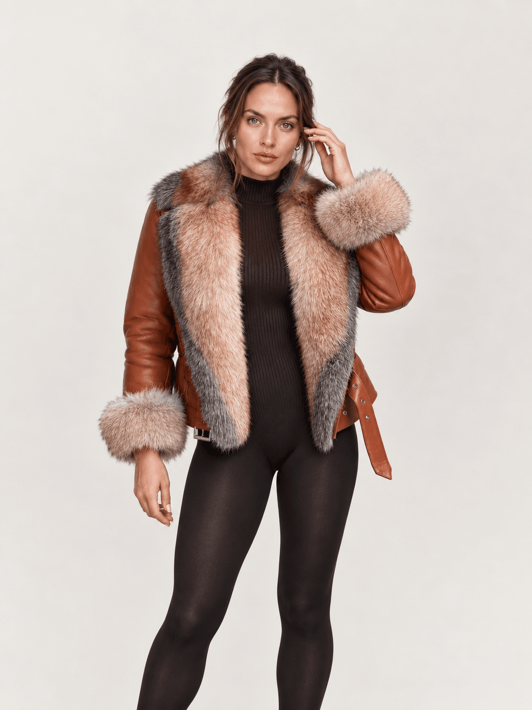Women's Brown Shearling Cognac Leather Jacket