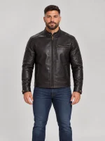 Men's Stand UP Collar Genuine Leather Jacket