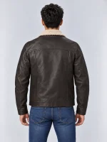 Men's Sheep Skin Leather Bomber Jacket with Shearling Collar