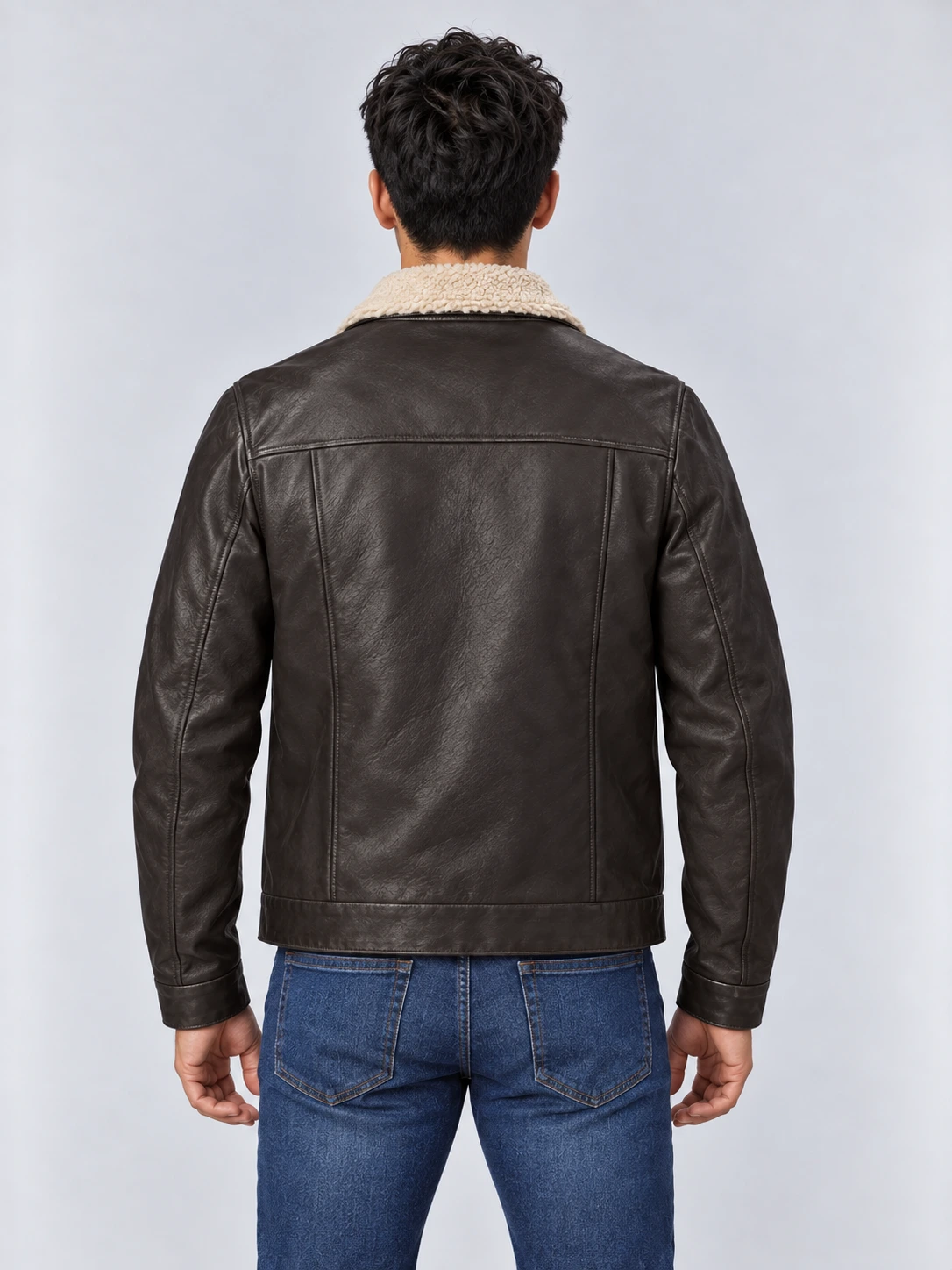 Men's Sheep Skin Leather Bomber Jacket with Shearling Collar