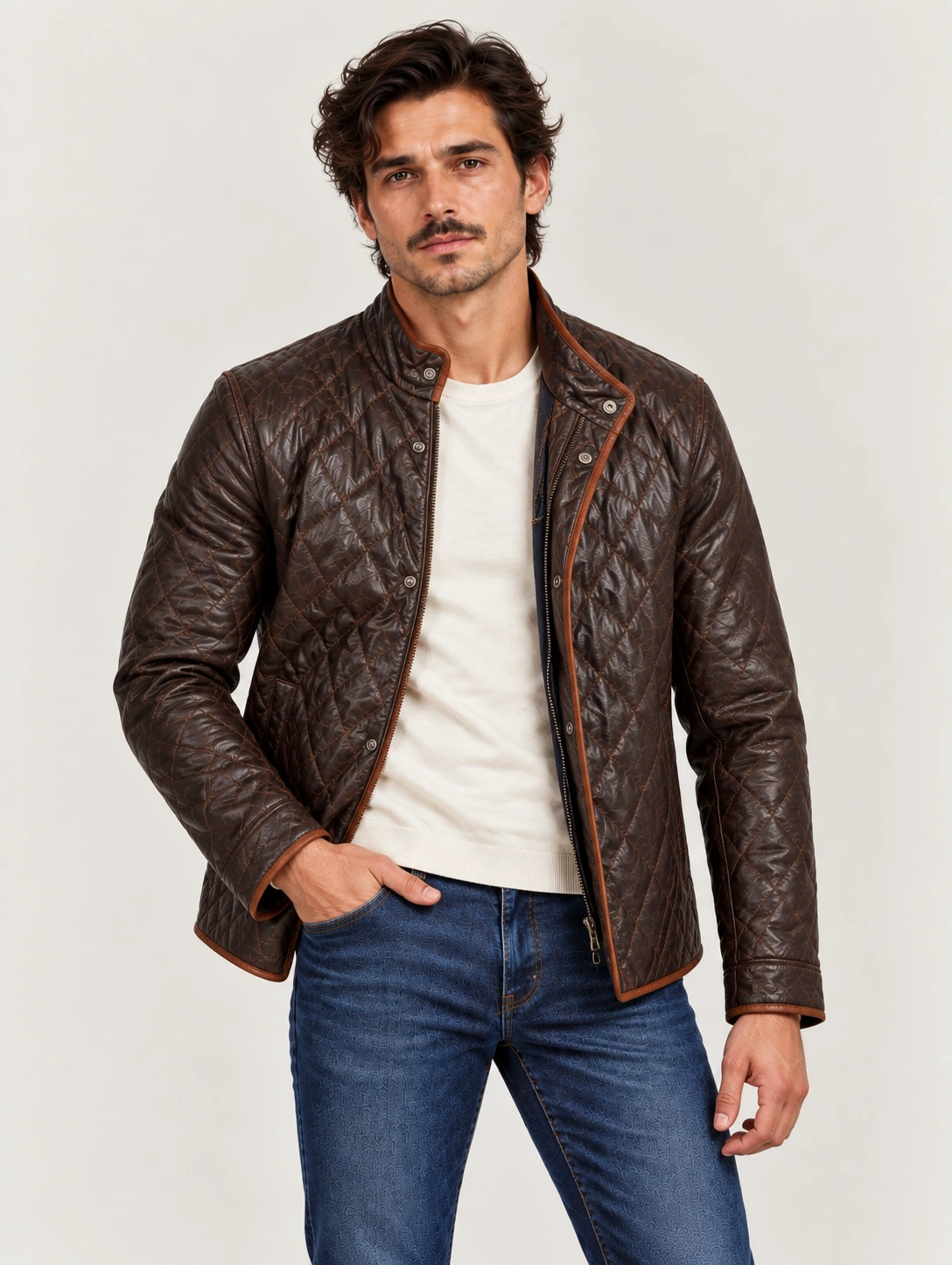 Men's Diamond Quilted Leather Jacket