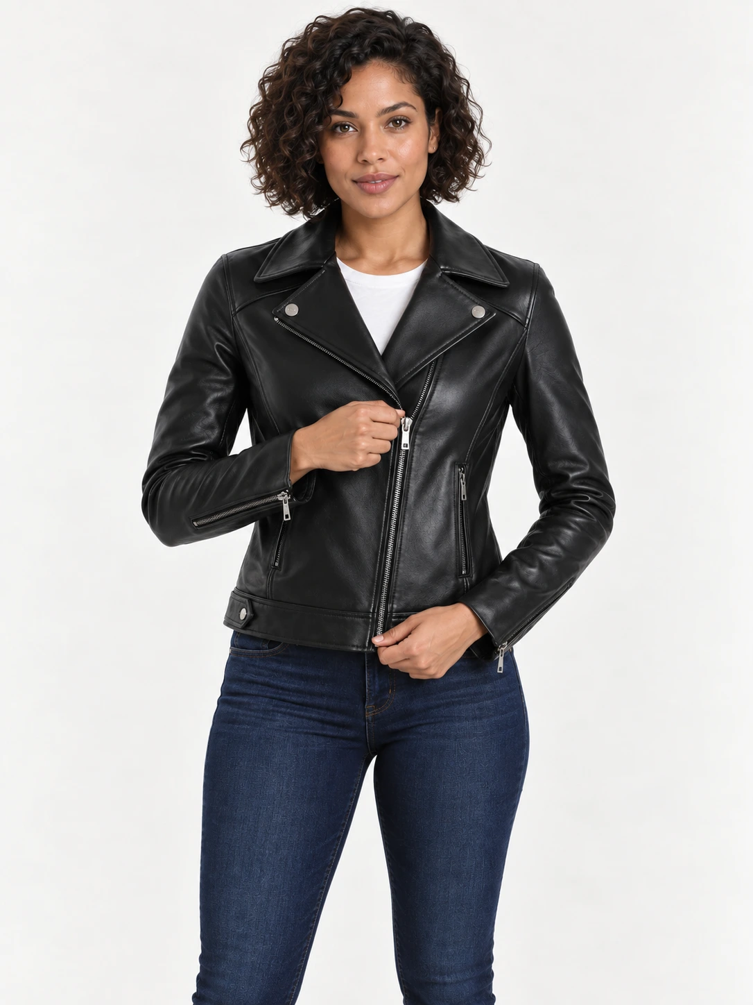 Women's Genuine Sheepskin Leather Biker Jacket