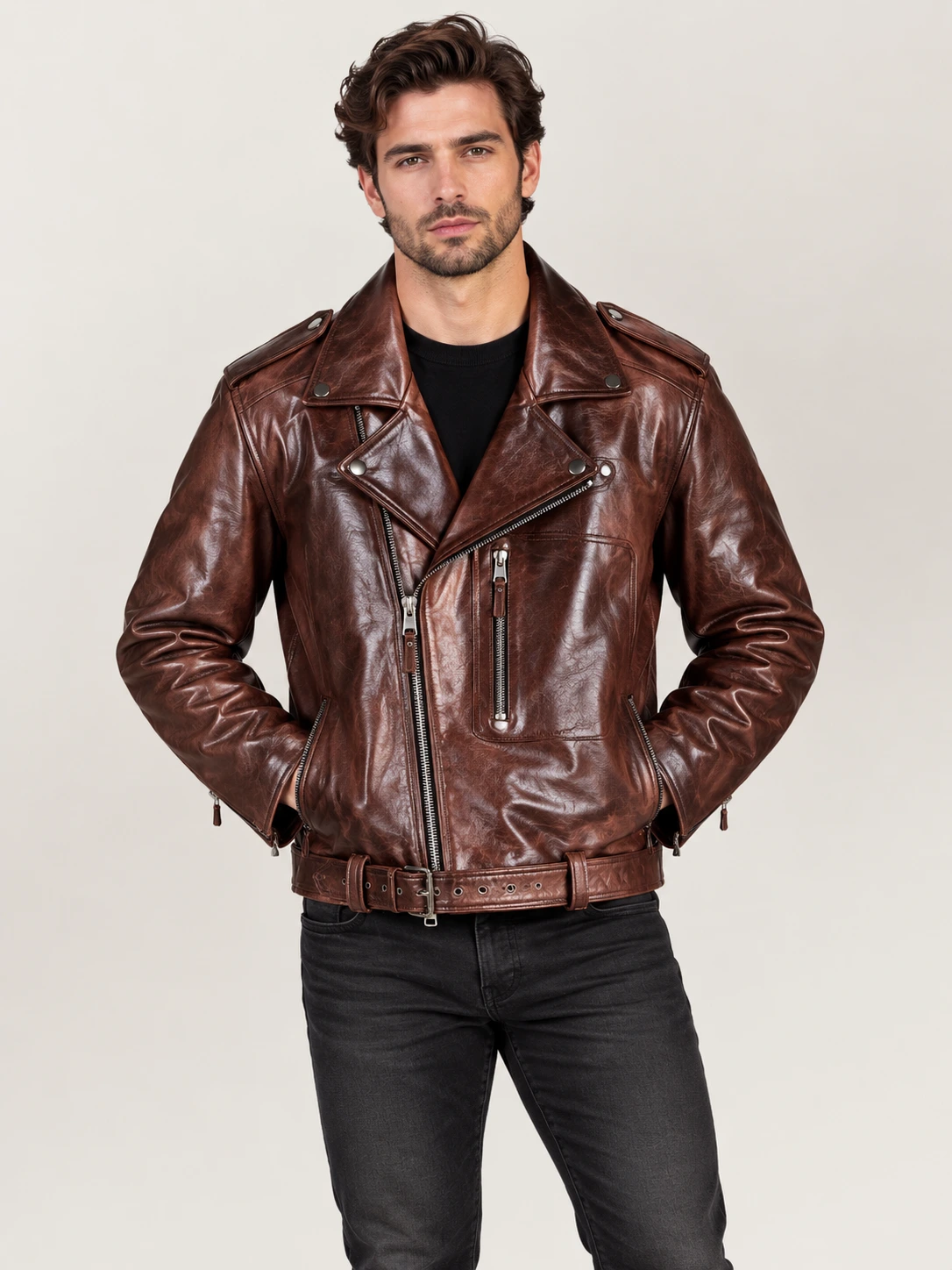 Men's Brown Archetype 1930s D-Pocket Motorcycle Jacket