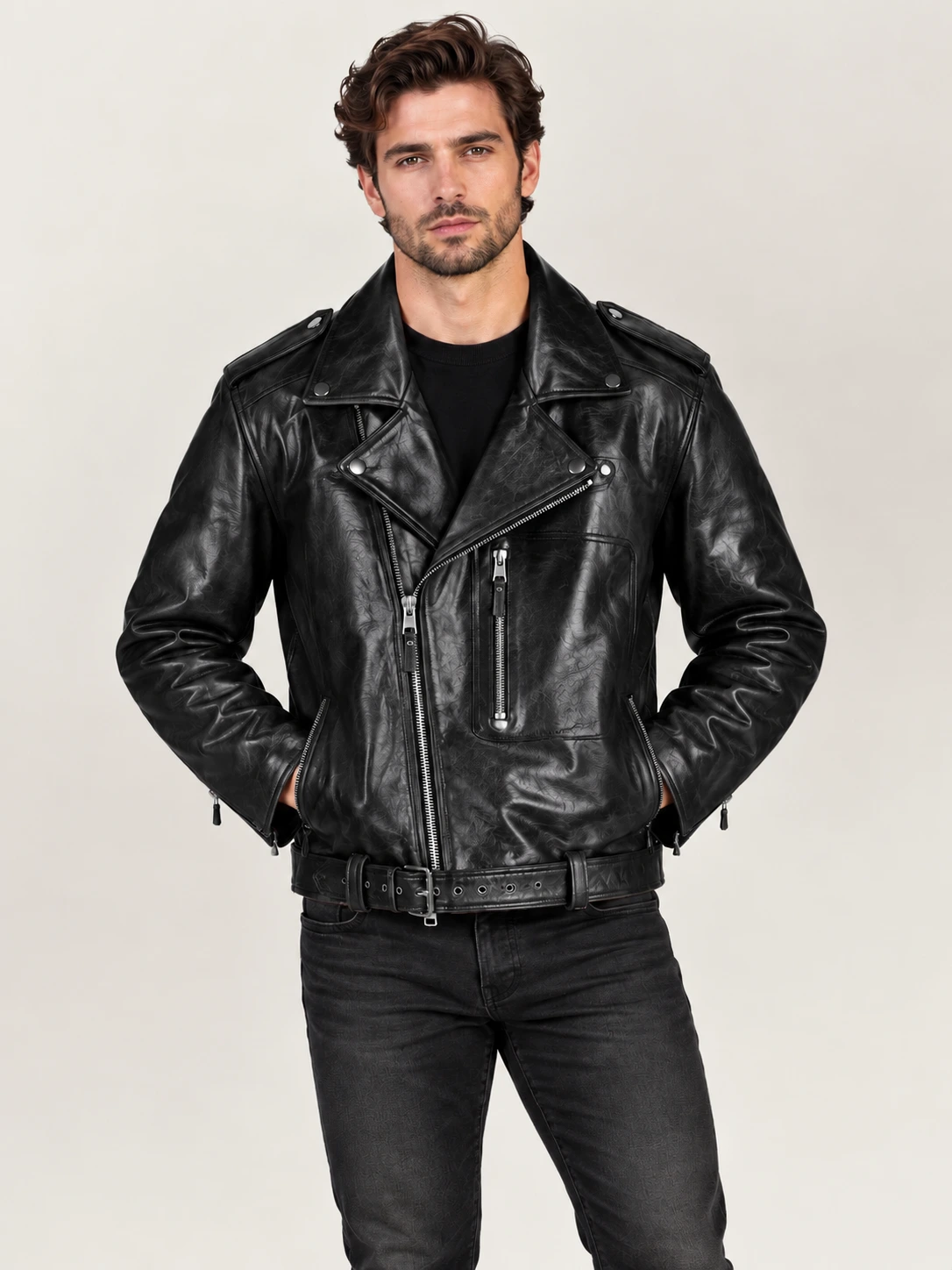 Men's Black Archetype 1930s D-Pocket Motorcycle Jacket