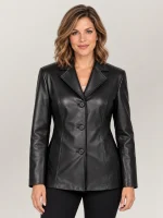 Women's Misses Fit Three Button Leather Jacket