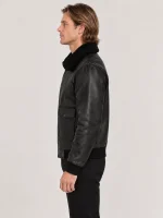 Men's Black Fur Collar Flight Leather Jacket