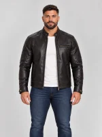 Men's Stand UP Collar Genuine Leather Jacket